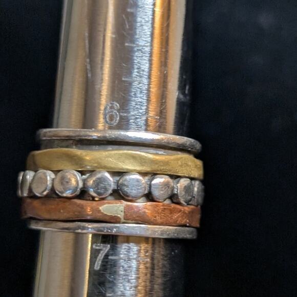 Hand Crafted Sterling Silver Brass Copper Wide Band Spinner Ring Size 6.25 - Picture 6 of 6